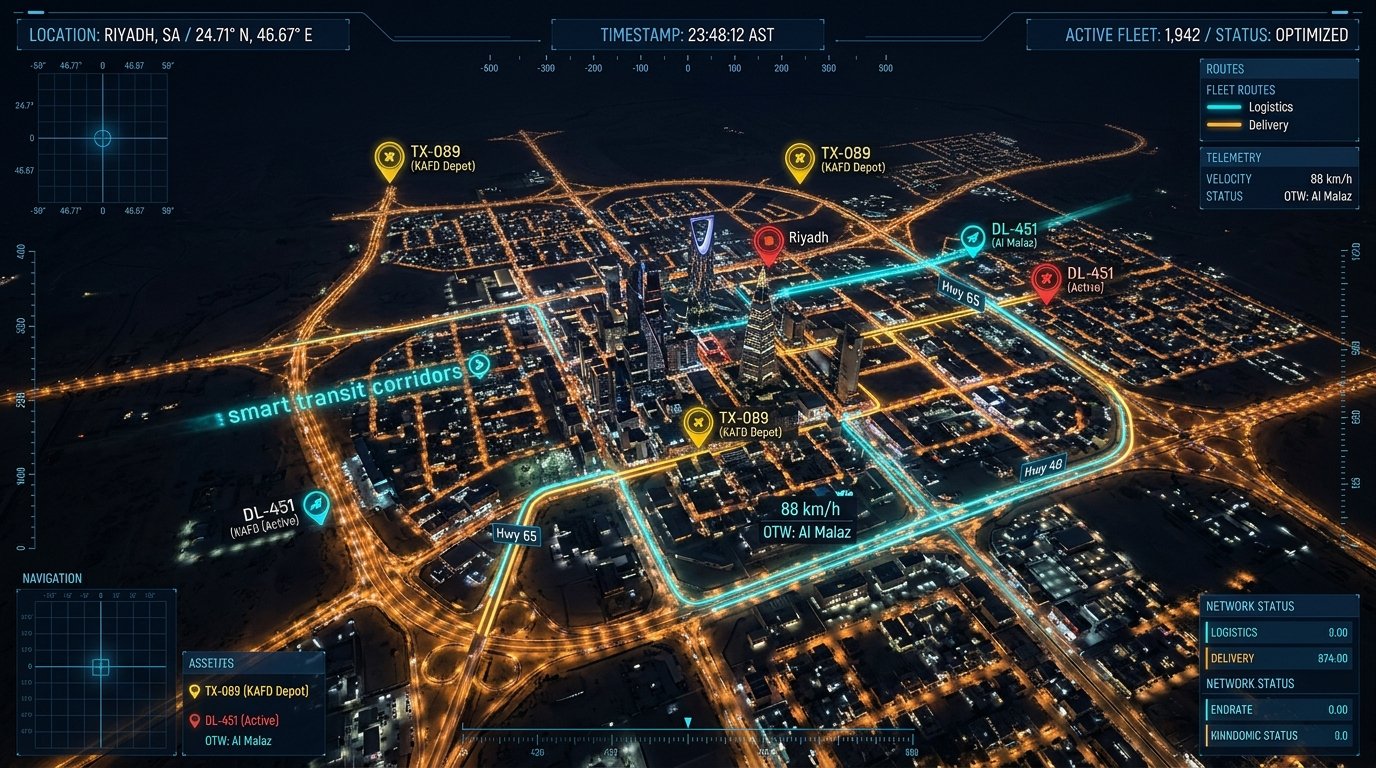 Real-Time Fleet Telemetry & Cross-Branch Dispatch Map for Riyadh, Saudi Arabia